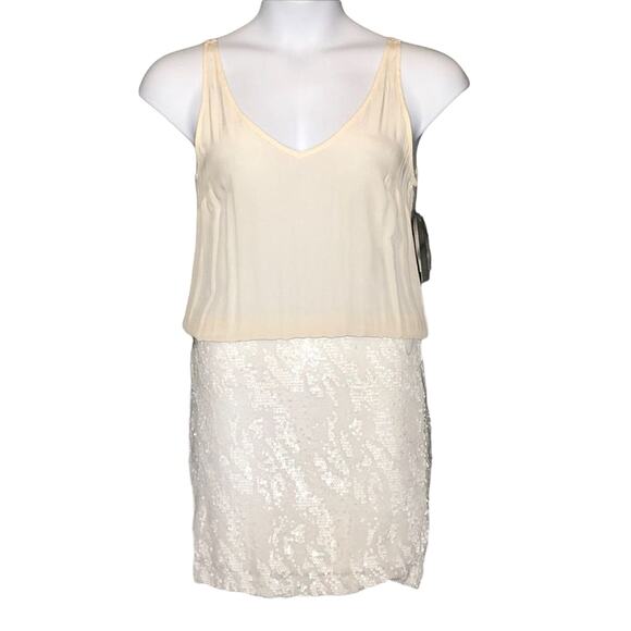 AQUA Sequin Skirt Sleeveless Party Cocktail Dress NWT Cream and White Medium - Picture 1 of 7